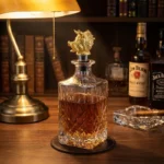 Bec verseur whisky tête de cerf dorée, métal poli, design élégant pour spiritueux.