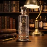 Carafe whisky luxe en verre sans plomb, dragon chinois sculpté et bouchon diamant.