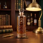 Carafe whisky luxe en verre sans plomb, dragon chinois sculpté et bouchon diamant.