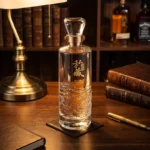 Carafe whisky luxe en verre sans plomb, dragon chinois sculpté et bouchon diamant.