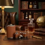 Coffret flasque whisky acier inoxydable marron, entonnoir, verres, mini-flasque, boîte cadeau noire.