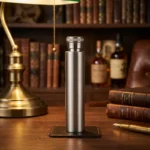 Flasque whisky tubulaire discrète en acier inoxydable argenté avec bouchon à vis.