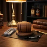Élégant coffret fumoir whisky bois tonneau, glaçons inox, copeaux et tire-bouchon.