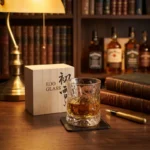 Verres whisky Edo Glass martelés japonais, lot de 2, dans kiribako bois clair.