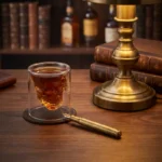 Verre whisky double crâne transparent, double paroi isolante, crâne flottant.