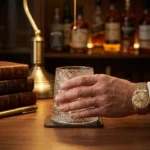 Verre snifter whisky rotatif transparent avec motif glace ciselé et base 360°.