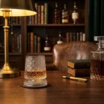 Verre snifter whisky rotatif transparent avec motif glace ciselé et base 360°.